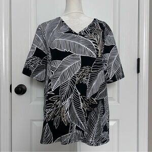 Chico's Chic Tropical Leaf Tunic with Silver Gold Beaded Details Artsy Large